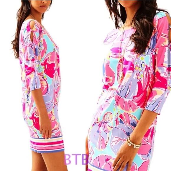 Lilly Pulitzer Lilla Multicolor Jam Out Engineered Exposed Shoulder Mini Dress S - Picture 1 of 10